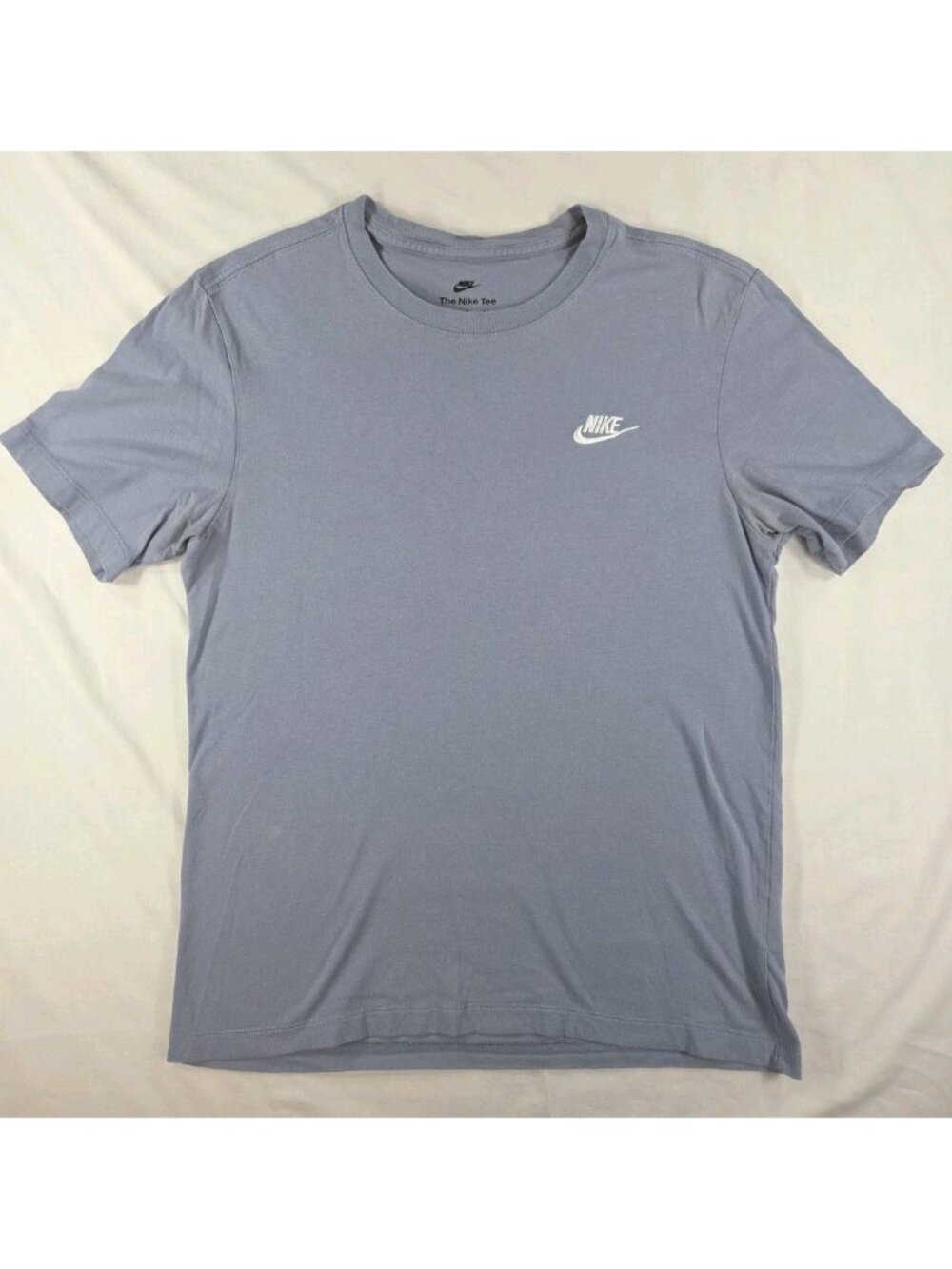Nike Sportswear Club T-Shirt Men's Size M Grey Blue SS Embroidered Logo Cotton